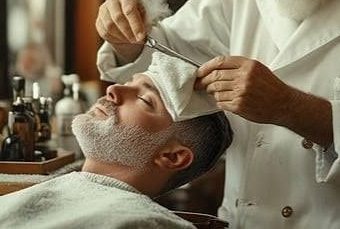 Hot towel treatment during a full grooming ritual