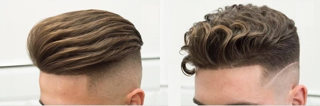 Curly textured perm on a fringe fade